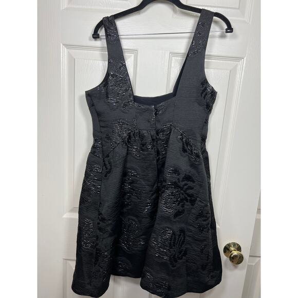 Anthropologie Maeve Jacquard Mini Black Floral Dress Women's 10 Babydoll Fairy - Picture 6 of 10